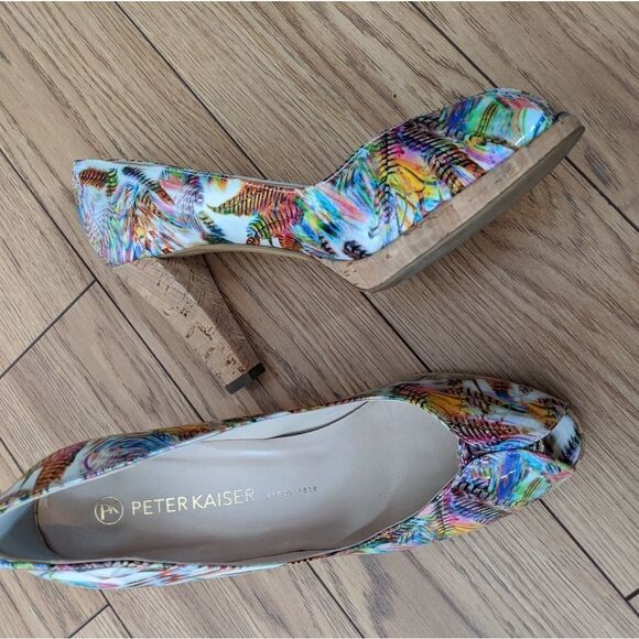 peter kaiser open toed tropical vacation heels with wood bottoms - Picture 6 of 7